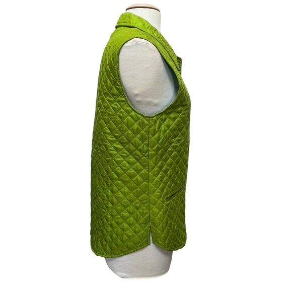 Coldwater Creek Quilted Silk Vest  Chartreuse Bright Green Aqua Lined Size S - Picture 4 of 9